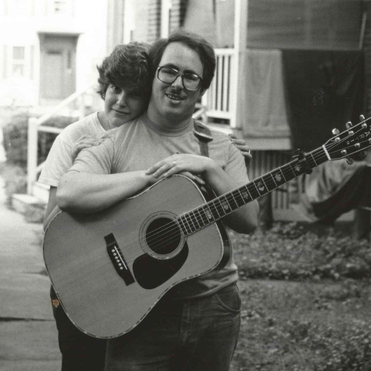 Black and white photo of Mickey and his D-41